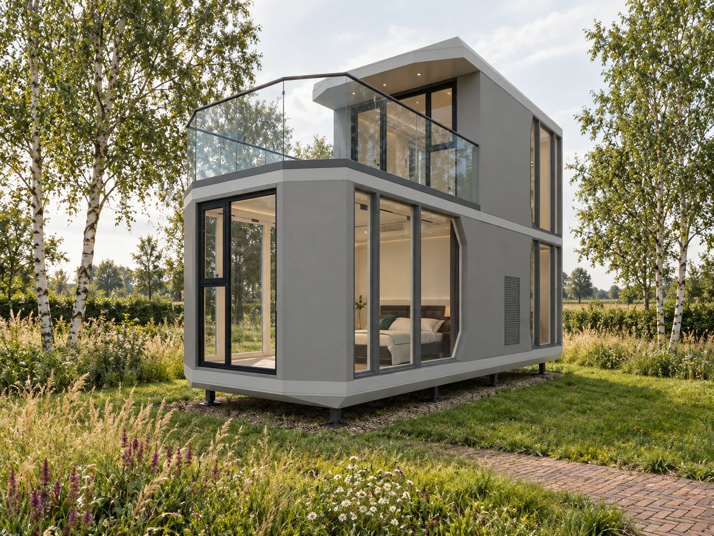 Haus mit zwei Geschossen und Dachterrasse.